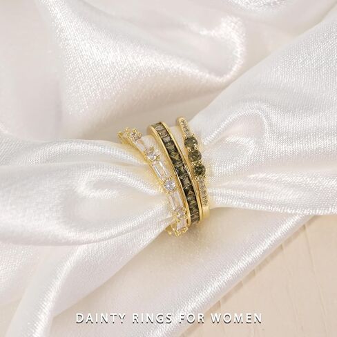 Gold Rings for Women Non Tarnish Dainty Stackable Rings Trendy Eternity Promise CZ Peridot Ring Set Waterproof Gold Jewelry for Women Size 5-10 in Kuwait