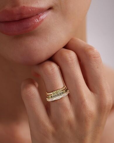 Gold Rings for Women Non Tarnish Dainty Stackable Rings Trendy Eternity Promise CZ Peridot Ring Set Waterproof Gold Jewelry for Women Size 5-10 in Kuwait