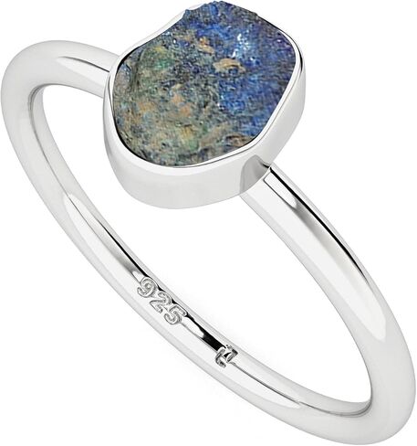 Natural Rough/Raw Gemstones Stackable Ring for Women in Sterling Silver, Birthstone Jewelry Gifts for Her (Bezel-Set) in Saudi Arabia