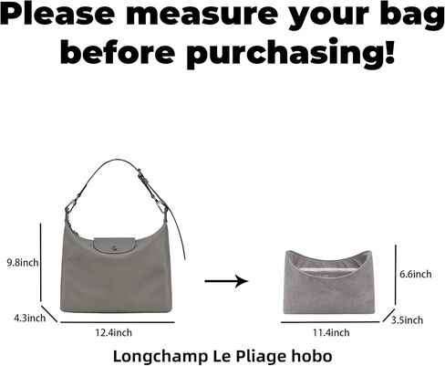 DGAZ محفظة خفيفة الوزن إدراج لأكياس Longchamp-Hobo ، وحرير ودوبونت حقيبة اليد الداخلية للأكياس الفاخرة (Gris Mouette) in Kuwait