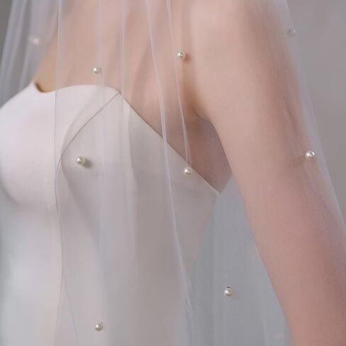 Wedding Veil, 1 Tier Pearl Bridal Veil With Metal Comb, Bride Veil, Veils for Women Wedding in Saudi Arabia