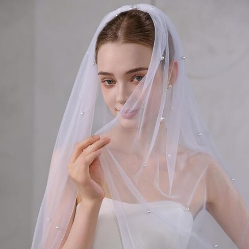 Wedding Veil, 1 Tier Pearl Bridal Veil With Metal Comb, Bride Veil, Veils for Women Wedding in Saudi Arabia