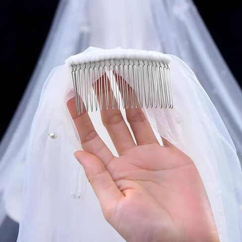 Wedding Veil, 1 Tier Pearl Bridal Veil With Metal Comb, Bride Veil, Veils for Women Wedding in Saudi Arabia