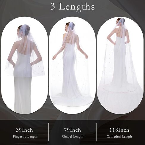 Wedding Veil, 1 Tier Pearl Bridal Veil With Metal Comb, Bride Veil, Veils for Women Wedding in Saudi Arabia