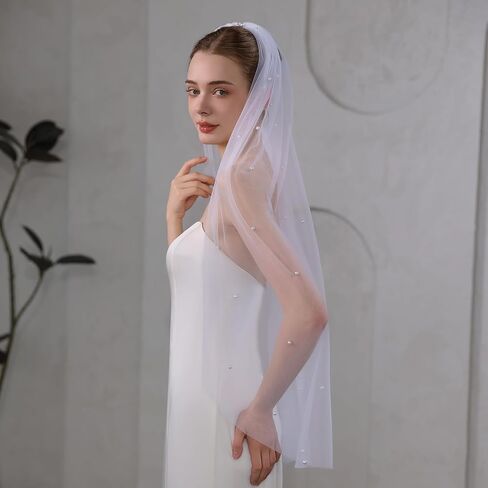 Wedding Veil, 1 Tier Pearl Bridal Veil With Metal Comb, Bride Veil, Veils for Women Wedding in Saudi Arabia