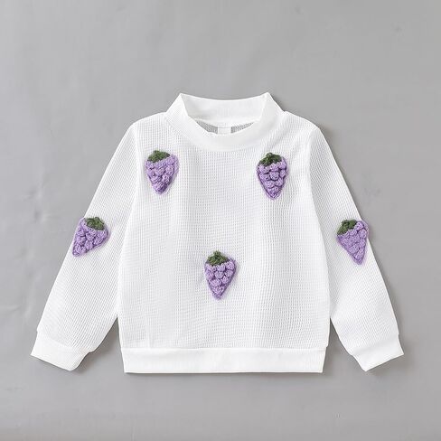 Girls 2 Piece Outfits 3D Strawberry Round Neck Long Sleeve Top+Solid Color Flared Pants Outfits Set Size 4-8 Years in Kuwait