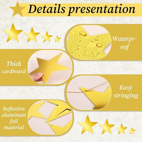 24Pcs Gold Hanging Stars Decorations, Glitter Star Cutouts with 55 Yard Gold Nylon String Double Sided Star Cardboard for Wedding Birthday Party Graduation Classroom Home Wall Ceiling Decor (4 Size) in Saudi Arabia