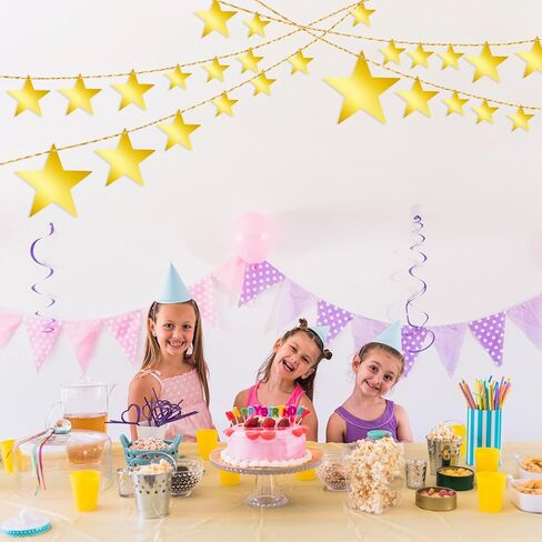 24Pcs Gold Hanging Stars Decorations, Glitter Star Cutouts with 55 Yard Gold Nylon String Double Sided Star Cardboard for Wedding Birthday Party Graduation Classroom Home Wall Ceiling Decor (4 Size) in Saudi Arabia