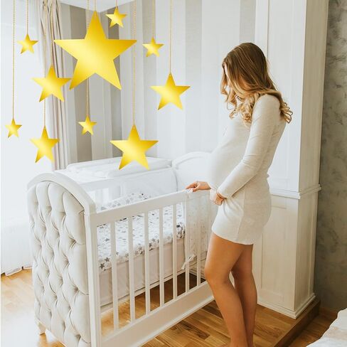24Pcs Gold Hanging Stars Decorations, Glitter Star Cutouts with 55 Yard Gold Nylon String Double Sided Star Cardboard for Wedding Birthday Party Graduation Classroom Home Wall Ceiling Decor (4 Size) in Saudi Arabia