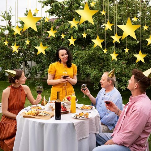 24Pcs Gold Hanging Stars Decorations, Glitter Star Cutouts with 55 Yard Gold Nylon String Double Sided Star Cardboard for Wedding Birthday Party Graduation Classroom Home Wall Ceiling Decor (4 Size) in Saudi Arabia