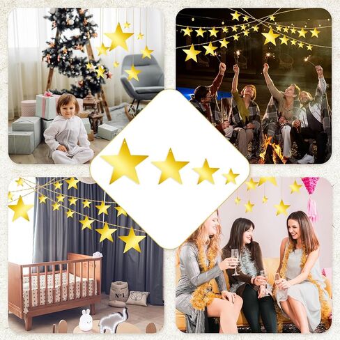24Pcs Gold Hanging Stars Decorations, Glitter Star Cutouts with 55 Yard Gold Nylon String Double Sided Star Cardboard for Wedding Birthday Party Graduation Classroom Home Wall Ceiling Decor (4 Size) in Saudi Arabia