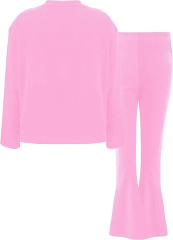 Girls 2 Piece Outfits Graphic Crew Neck Long Sleeve Tops And Flare Leggings Set in Saudi Arabia