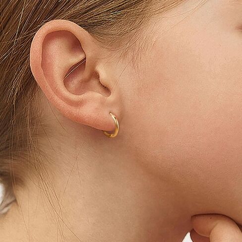 14K Gold Gold Classic 9mm مصقول أقراط لا نهاية لها للأطفال والأطفال الصغار والفتيات الصغيرات - طوق كلاسيكي للفتيات الصغيرات والبريت in Saudi Arabia