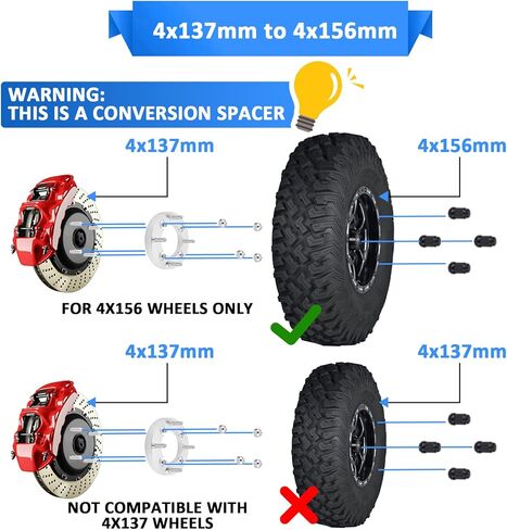 WSays 4pcs 4x137 إلى 4x156 UTV ATV 1.25 "محول فاصل عجلة متوافق مع Can Am Commander 1000 11-17 Fit Fit Defender HD5/8/9/10 16-24 Fit Kawasaki Mule 600/610 05-16 Fit Honda Pioneer 1000 16-24 in Saudi Arabia