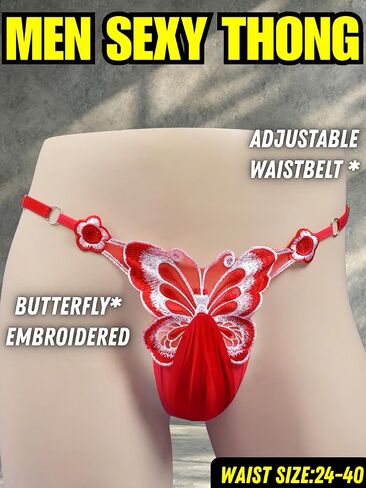 Mens Sexy Butterfly Thong Lingerie, Sissy Girly Femboy Panties, Flower Sheer Mesh, Low Rise G-String Underwear in Saudi Arabia