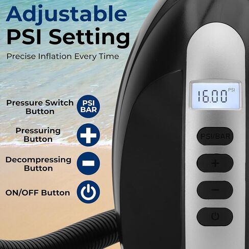 Serene Life Digital Electric Air Pump Compressor - 110W 12 Volt Quick Air Inflator w/LCD, 0-16 Adjustable PSI - for Water Sport Inflatable SUP Stand Up Paddle Board - SereneLife SLPUMP20.5 in Saudi Arabia