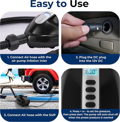 Serene Life Digital Electric Air Pump Compressor - 110W 12 Volt Quick Air Inflator w/LCD, 0-16 Adjustable PSI - for Water Sport Inflatable SUP Stand Up Paddle Board - SereneLife SLPUMP20.5 in Saudi Arabia