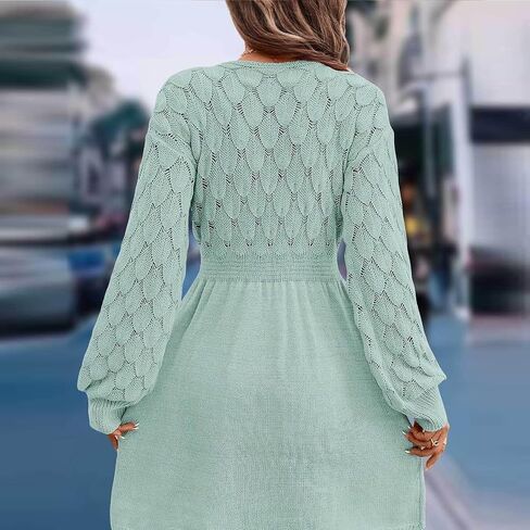 Sweater Dress for Women Long Sleeve V Neck Solid Color Fall Winter A Line Mini Dresses Casual Fashion Soft Jumpsuit in Saudi Arabia