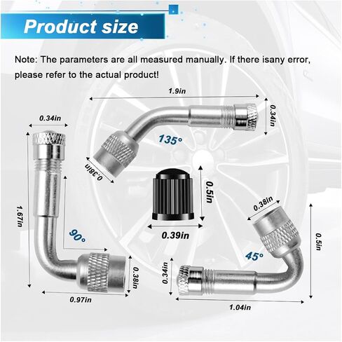 Car Tire Valve Stem Extenders, 45 Degree 90 Degree 135 Degree Tire Inflator Nozzle Extender, Brass Valve Extension Adaptor for Car, Dually Wheels Passenger Car, Motorcycle, Bike (6PCS) in Saudi Arabia