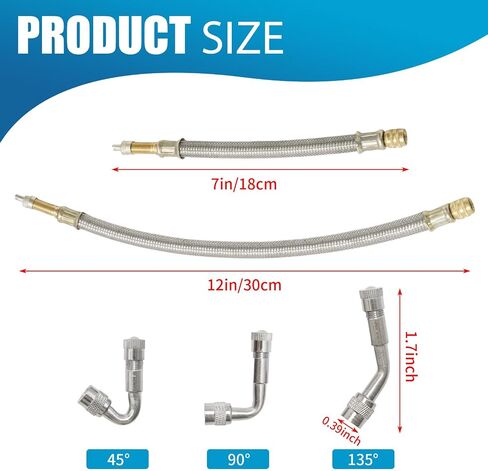 Stainless Steel Dually Valve Stem Extension Kit - Includes 4 Dual Tire Valve Extensions & 6 Valve Extender Adaptors (7.1 & 11.8 Inch) for Most Cars Trucks RVs in Saudi Arabia