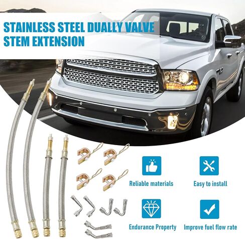 Stainless Steel Dually Valve Stem Extension Kit - Includes 4 Dual Tire Valve Extensions & 6 Valve Extender Adaptors (7.1 & 11.8 Inch) for Most Cars Trucks RVs in Saudi Arabia