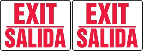 Accuform SBMEXT906MVS Spanish Bilingual Adhesive Vinyl Safety Sign, Legend "EXIT/Salida", 10" Length x 14" Width x 0.004" Thickness, Red on White in Saudi Arabia