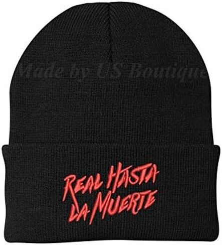 Real Hasta La Muerte Embroidered Beanie, Perreo, Bunny, Anuel, Reggaeton, Babe, Girlfriend Cap, Beanie Knit, Winter Hat, Dad Cap, Hat Black in Saudi Arabia