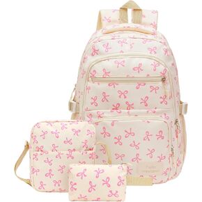 Bow Backpack, Coquette Backpack for Women, Pink Bow Shoulder Bag 3PCS Set, Cute Large Capacity Versatile Rucksack in Kuwait