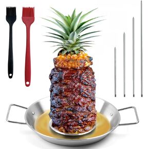 Al Pastor Skewer for Grill, Stainless Steel Vertical Stand, Brazilian Spit Stand with removable 3 Spikes, 2 Brushes, Anti-scalding Fittings, Fat Separator Tray, for Tacos Al Pastor, BBQ. in Saudi Arabia
