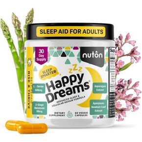 Nuton Happy Dreams Natural Sleep Aid Supplement & Cellular Vitality - Melatonin Sleep Aid for Adults, Time Release Formula with ETAS Asparagus, L-Serine and Venetron Extract, 60 Veggie Capsules in Saudi Arabia