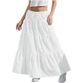 Girls Maxi Skirt Boho Casual Tiered High Waist A Line Flowy Long Skirt Kids Summer Swing Ankle Length Drawstring Skirts in Saudi Arabia