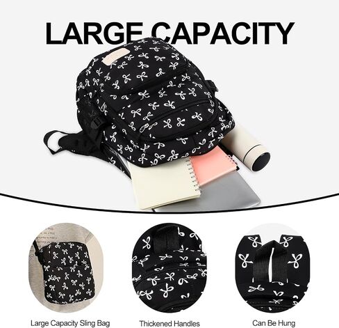 حقيبة الظهر القوس ، حقيبة الظهر coquette للنساء ، مجموعة الكتف القوس الوردي 3pcs مجموعة ، سعة كبيرة لطيفة متعددة الاستخدامات rucksack in Kuwait