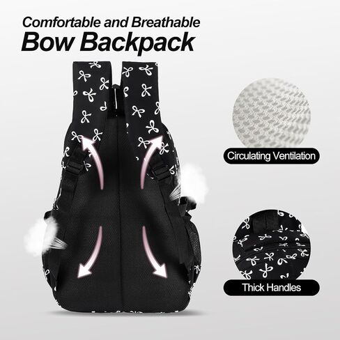 حقيبة الظهر القوس ، حقيبة الظهر coquette للنساء ، مجموعة الكتف القوس الوردي 3pcs مجموعة ، سعة كبيرة لطيفة متعددة الاستخدامات rucksack in Kuwait