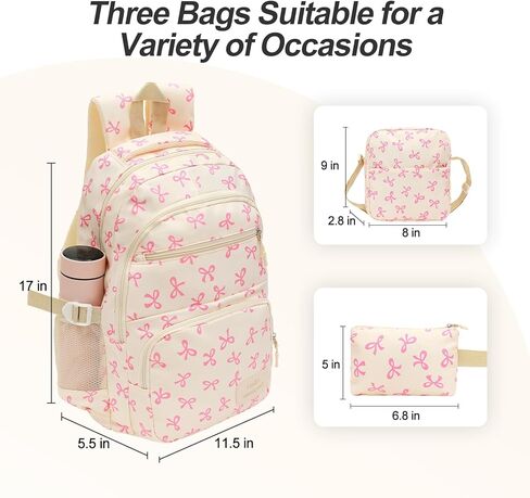 Bow Backpack, Coquette Backpack for Women, Pink Bow Shoulder Bag 3PCS Set, Cute Large Capacity Versatile Rucksack in Kuwait
