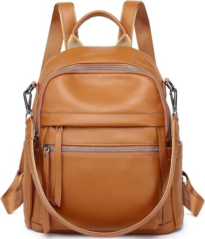 Genuine Leather Backpack Purse For Women Orange Brown Real Soft Leather Convertible Ladies Daypack Shoulder Bag in Kuwait