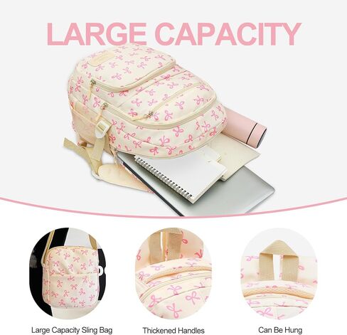 Bow Backpack, Coquette Backpack for Women, Pink Bow Shoulder Bag 3PCS Set, Cute Large Capacity Versatile Rucksack in Kuwait
