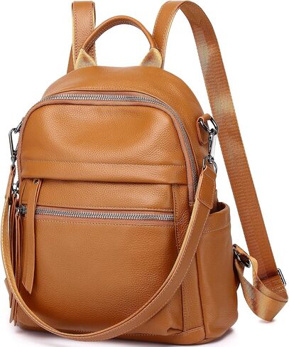Genuine Leather Backpack Purse For Women Orange Brown Real Soft Leather Convertible Ladies Daypack Shoulder Bag in Kuwait