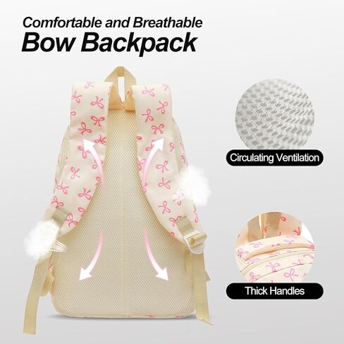 Bow Backpack, Coquette Backpack for Women, Pink Bow Shoulder Bag 3PCS Set, Cute Large Capacity Versatile Rucksack in Kuwait