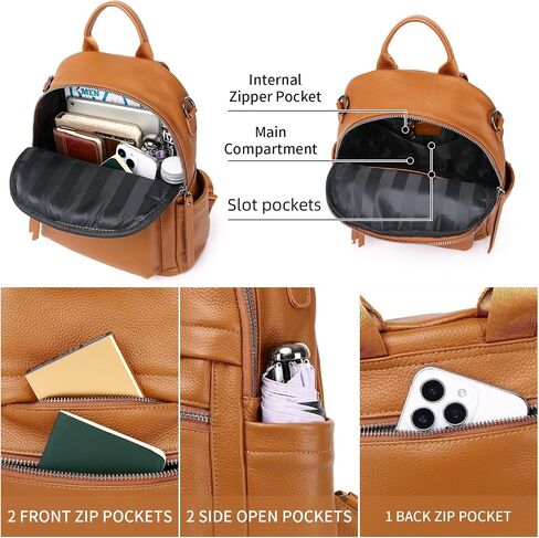Genuine Leather Backpack Purse For Women Orange Brown Real Soft Leather Convertible Ladies Daypack Shoulder Bag in Kuwait