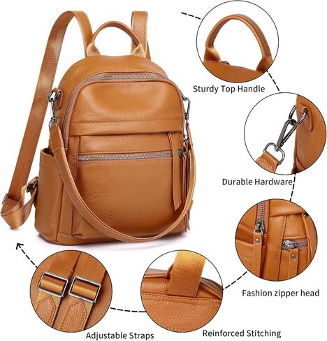 Genuine Leather Backpack Purse For Women Orange Brown Real Soft Leather Convertible Ladies Daypack Shoulder Bag in Kuwait