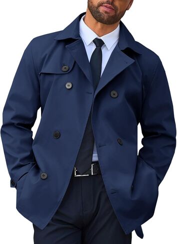 معطف Runcati Mens Trench Coat مزدوج الصدر من طية صدر السترة المصنفة معطفًا غير رسمي. in Saudi Arabia