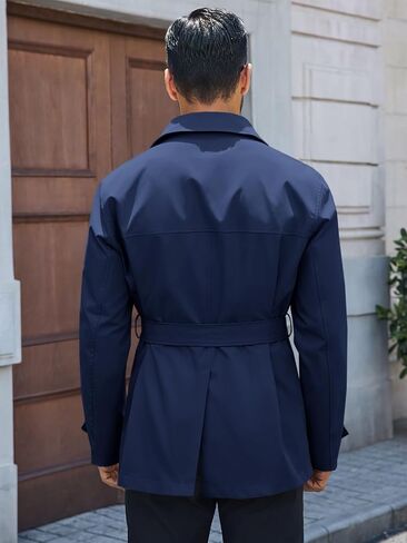 معطف Runcati Mens Trench Coat مزدوج الصدر من طية صدر السترة المصنفة معطفًا غير رسمي. in Saudi Arabia