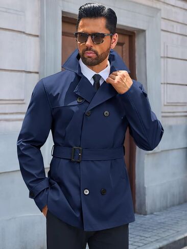معطف Runcati Mens Trench Coat مزدوج الصدر من طية صدر السترة المصنفة معطفًا غير رسمي. in Saudi Arabia