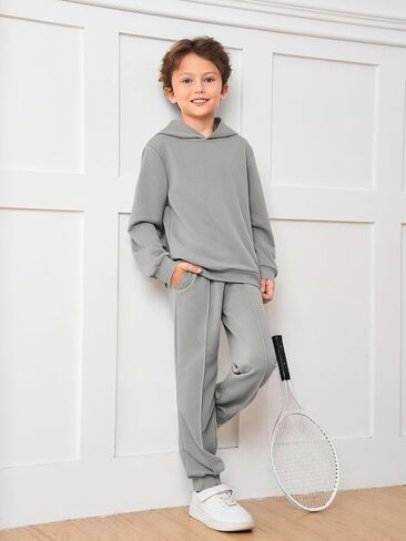 Haloumoning Boys Athletic Sweatsuit Kids Fashion Hoodies and Sweatpants Clothing Sets with Pockets 5-14Y in Saudi Arabia