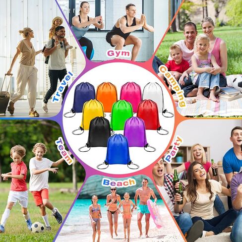 100 PCS Backretring Backpack Ballk ، 10 ألوان أكياس الرباط بالجملة ، حقيبة Cinch Gym الرياضية ، حقيبة ظهر رسم للبوليستر للرجال للنساء الرياضة الرياضية تسبح (16.5 × 13.3 بوصة) in Saudi Arabia