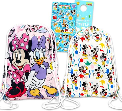 Disney Mickey and Minnie Cinch Bag Set - Bundle with 2 Minnie Mouse & Mickey Mouse Bags with Stickers, More Travel Accessories in Saudi Arabia