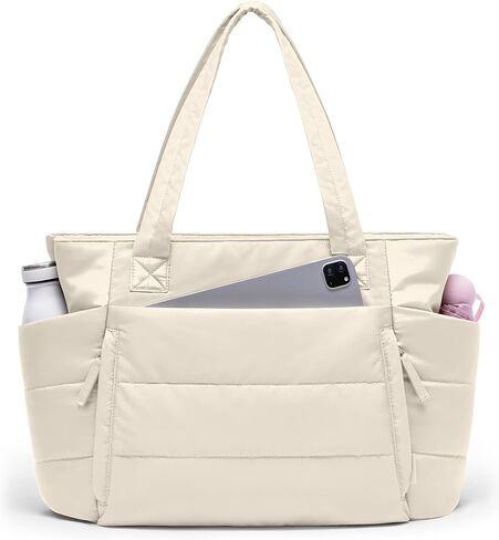 Tote Bag for Women with Zipper, Quilted Puffer Tote Bag with Compartments, Lightweight Puffy Work Bags for Women Travel in Kuwait