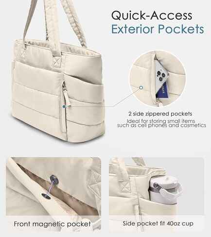 Tote Bag for Women with Zipper, Quilted Puffer Tote Bag with Compartments, Lightweight Puffy Work Bags for Women Travel in Kuwait