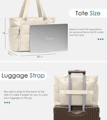 Tote Bag for Women with Zipper, Quilted Puffer Tote Bag with Compartments, Lightweight Puffy Work Bags for Women Travel in Kuwait