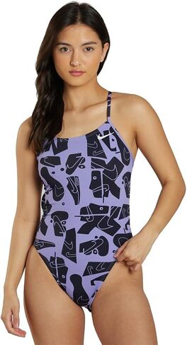 Nike Womens Hydrastrong Print Cutout One Piece Swimsuit ، Purple Pulse (557) ، 32 in Saudi Arabia
